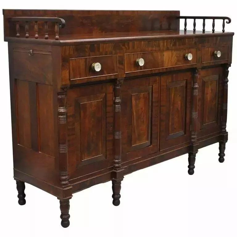 Antique 19th C. American Empire Crotch Flame Mahogany Sideboard Buffet For Sale 6