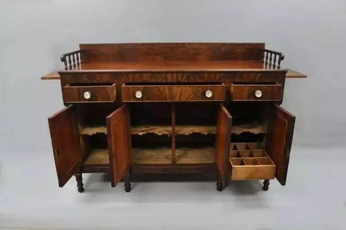 Unknown Antique 19th C. American Empire Crotch Flame Mahogany Sideboard Buffet For Sale