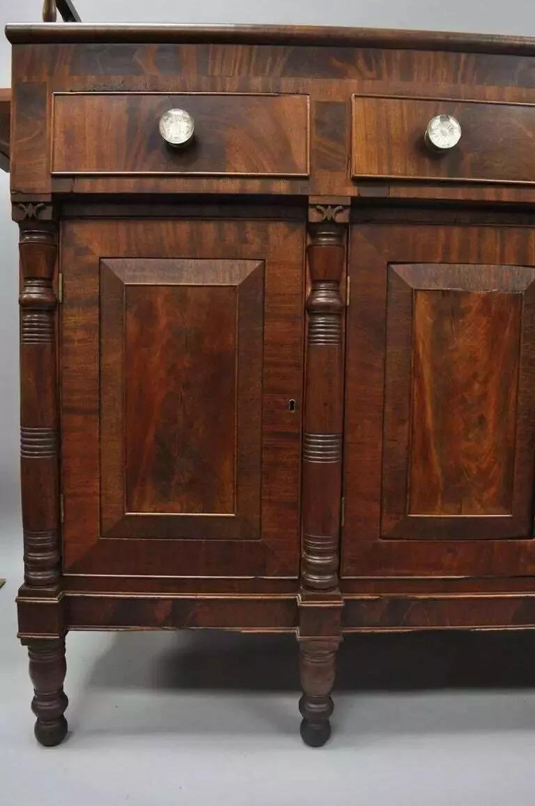 Antique 19th C. American Empire Crotch Flame Mahogany Sideboard Buffet In Good Condition For Sale In Philadelphia, PA