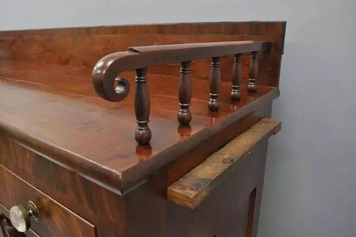 Antique 19th C. American Empire Crotch Flame Mahogany Sideboard Buffet For Sale 3