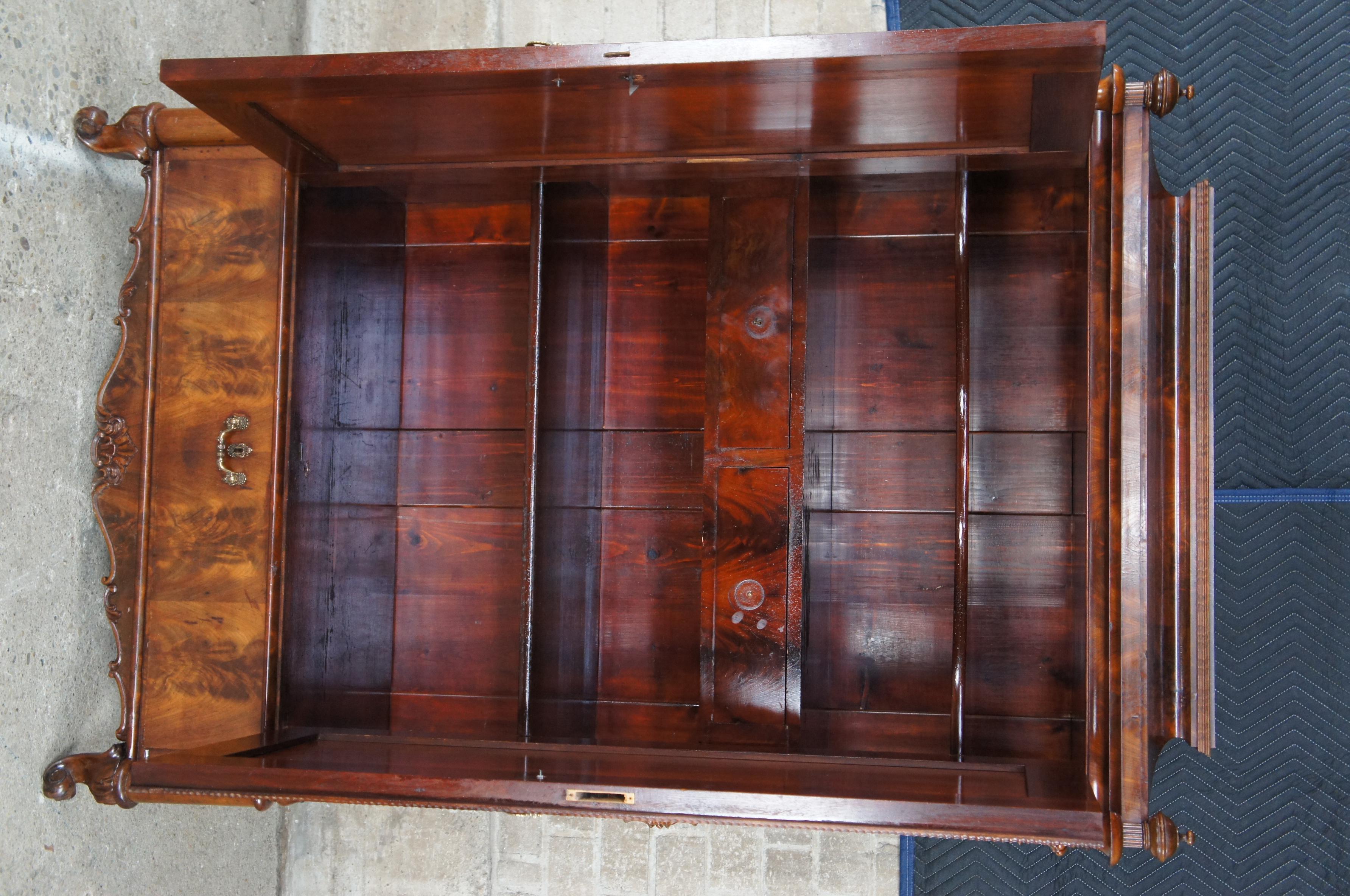 Antique 19th C. American Empire Crotch Mahogany Armoire Wardrobe Linen Press In Good Condition For Sale In Dayton, OH