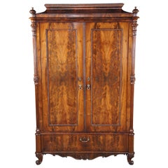 Antique 19th C. American Empire Crotch Mahogany Armoire Wardrobe Linen Press