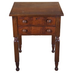 Antique 19th C. American Federal Crotch Walnut 2 Drawer Side Table Nightstand