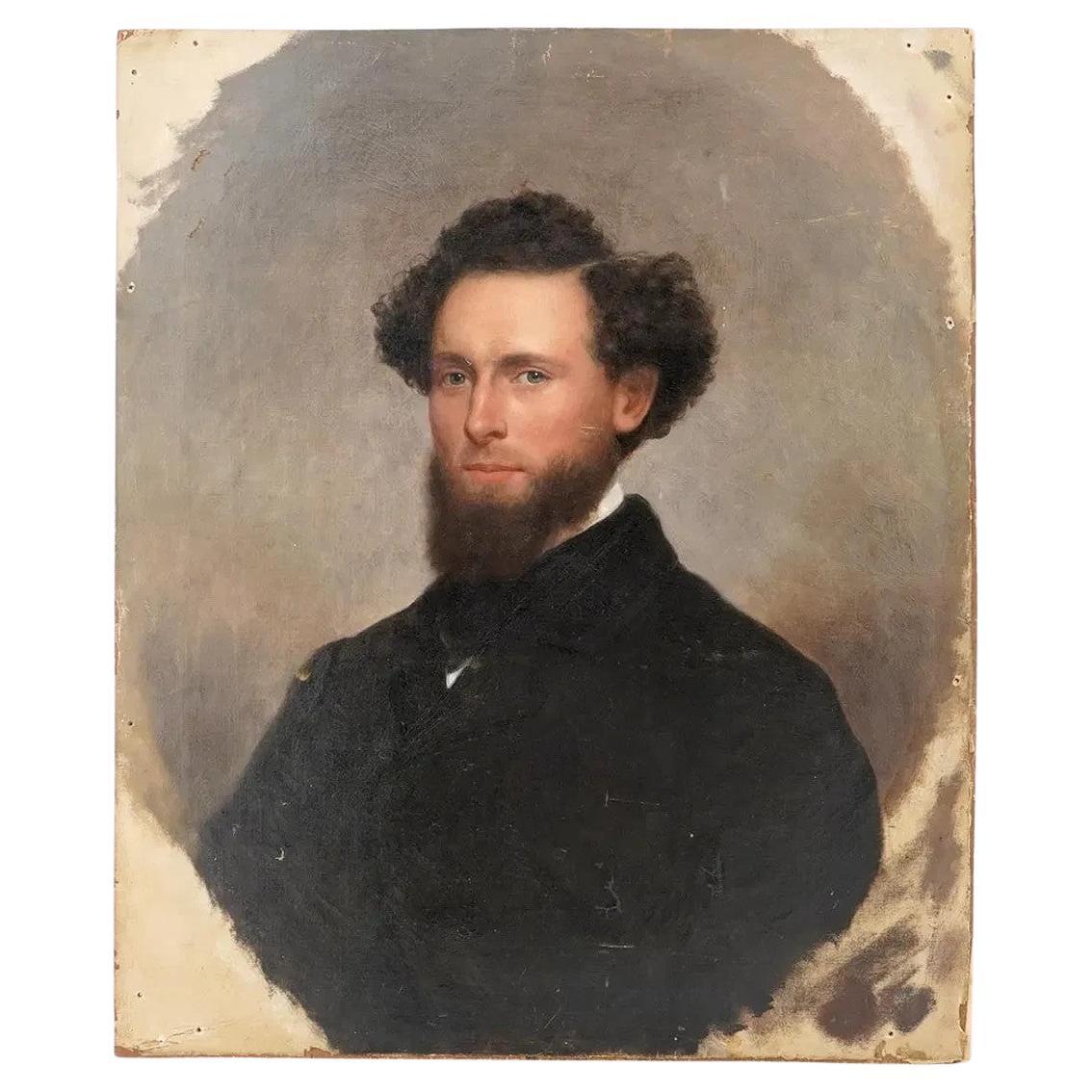 Antique 19th c American oil painting of a gentleman