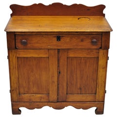 Antique 19th Century American Primitive Chestnut Washstand Nightstand Work Table