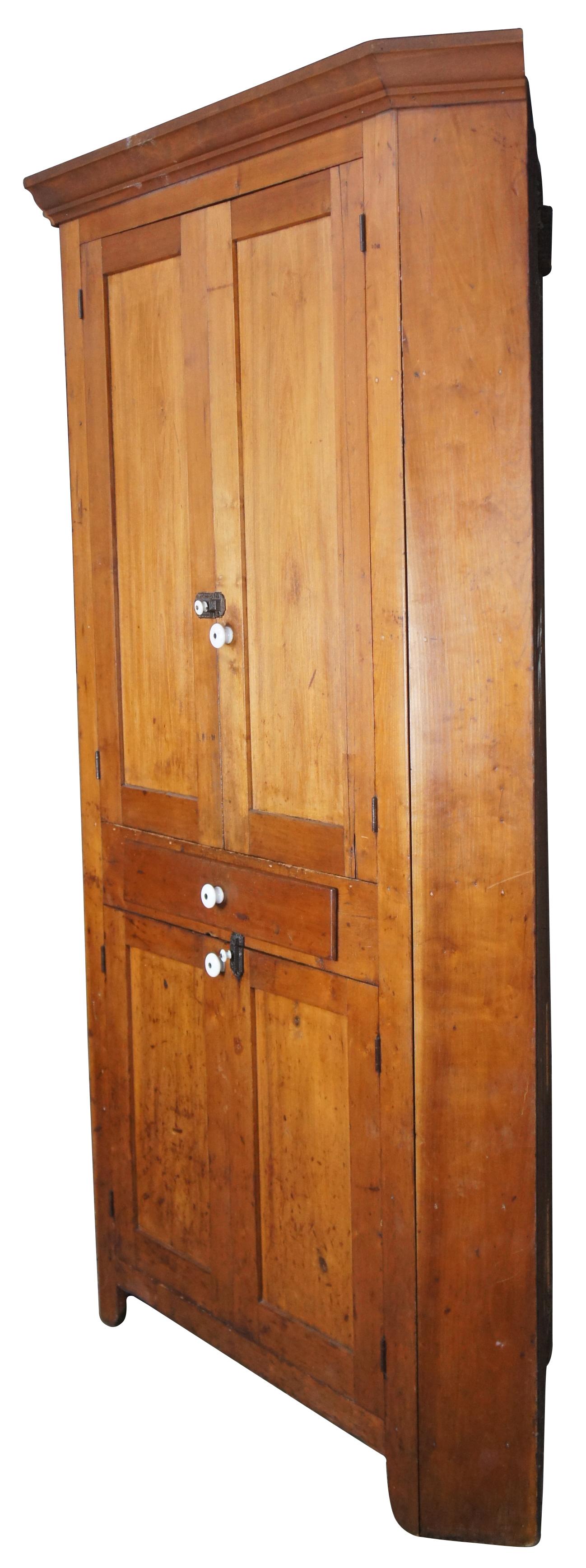 American Classical Antique 19th C. American Rustic Distressed Maple Corner Cabinet Cupboard