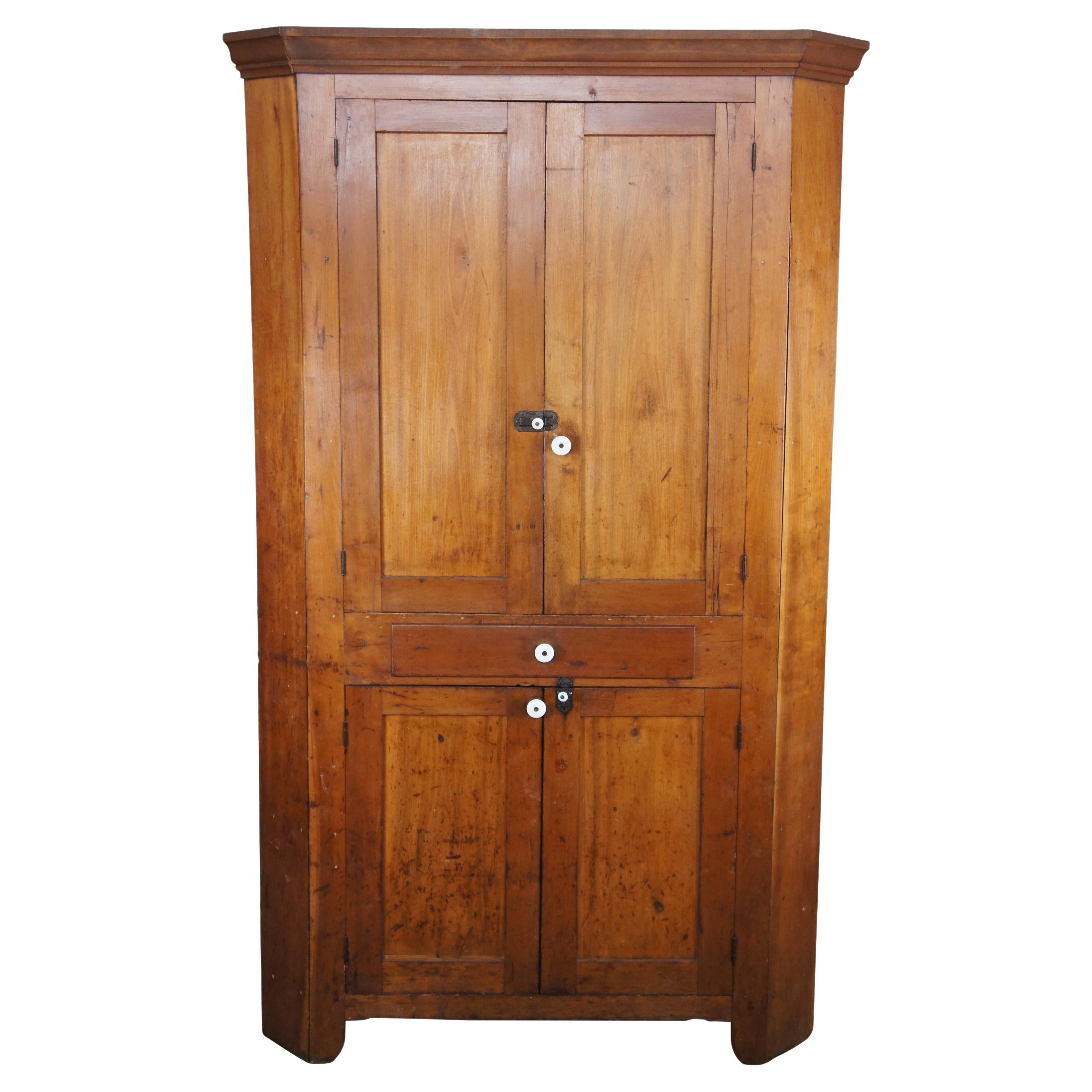 Antique 19th C. American Rustic Distressed Maple Corner Cabinet Cupboard