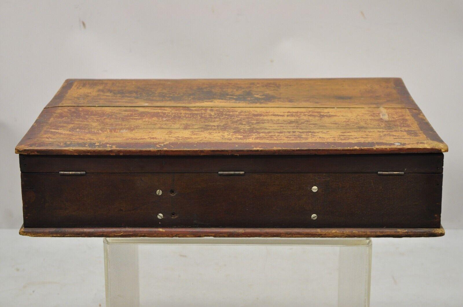Antique 19th C American Primitive Wooden Distressed Paint Storage Tool Work Box For Sale 5