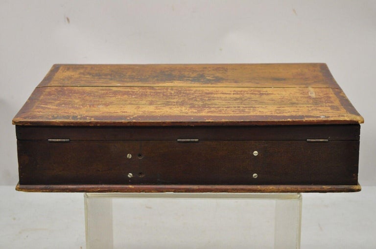 Antique 19th C American Primitive Wooden Distressed Paint Storage Tool Work Box For Sale 6