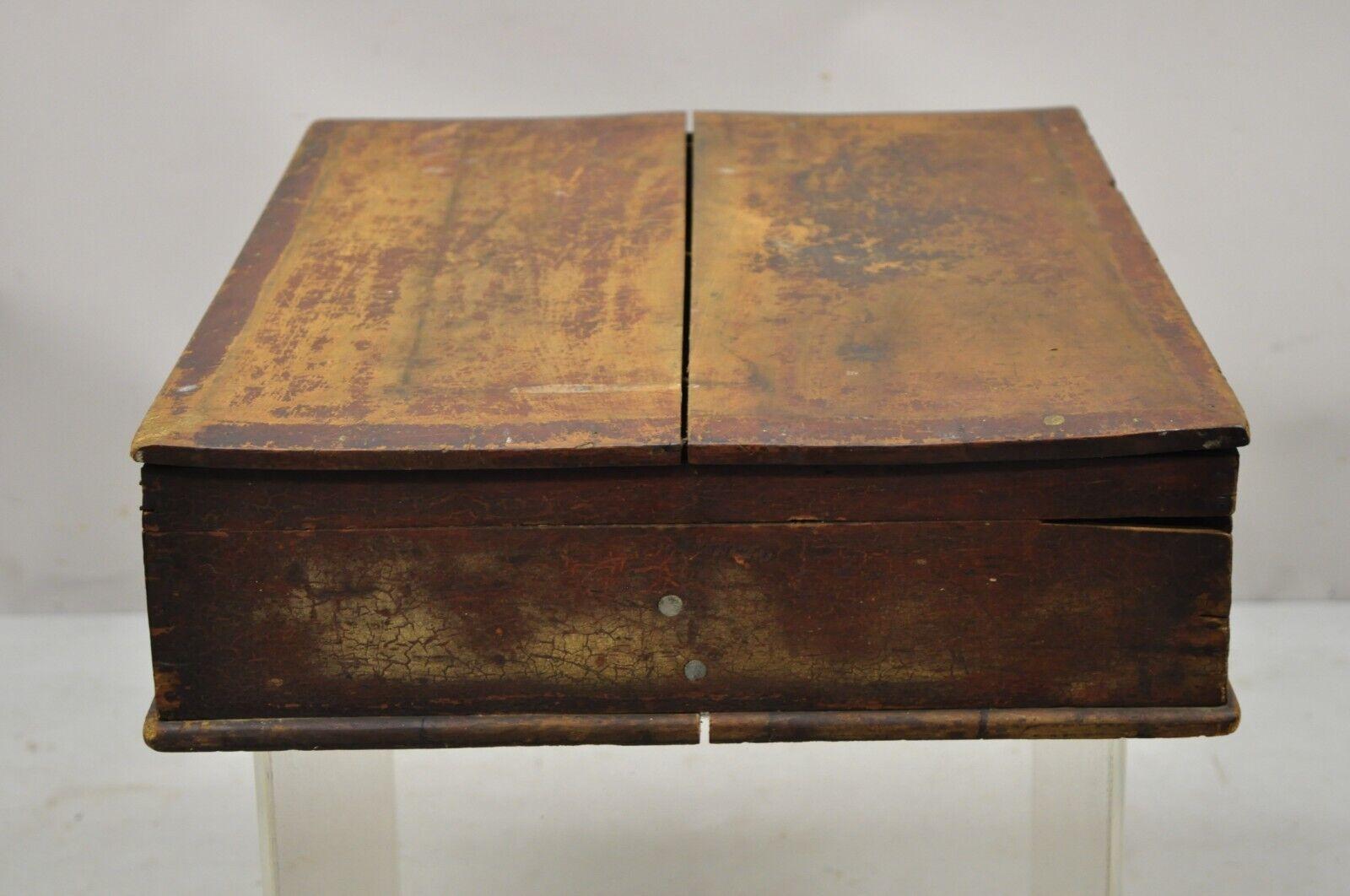 Antique 19th C American Primitive Wooden Distressed Paint Storage Tool Work Box For Sale 4
