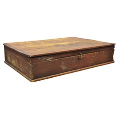 Vintage 19th C American Primitive Wooden Distressed Paint Storage Tool Work Box