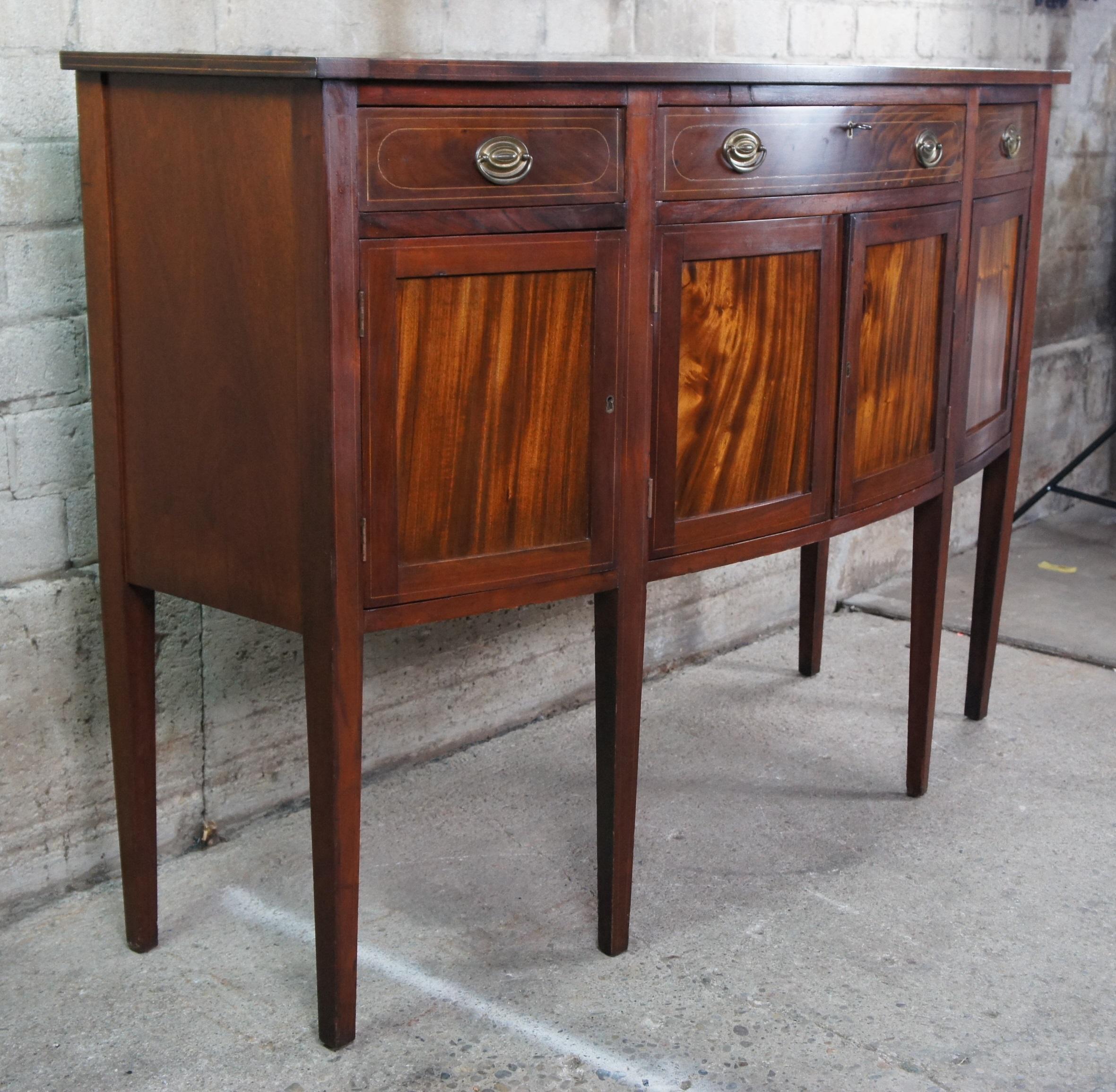 19th Century Antique 19th C. American Sheraton Bowfront Mahogany Buffet Sideboard Console