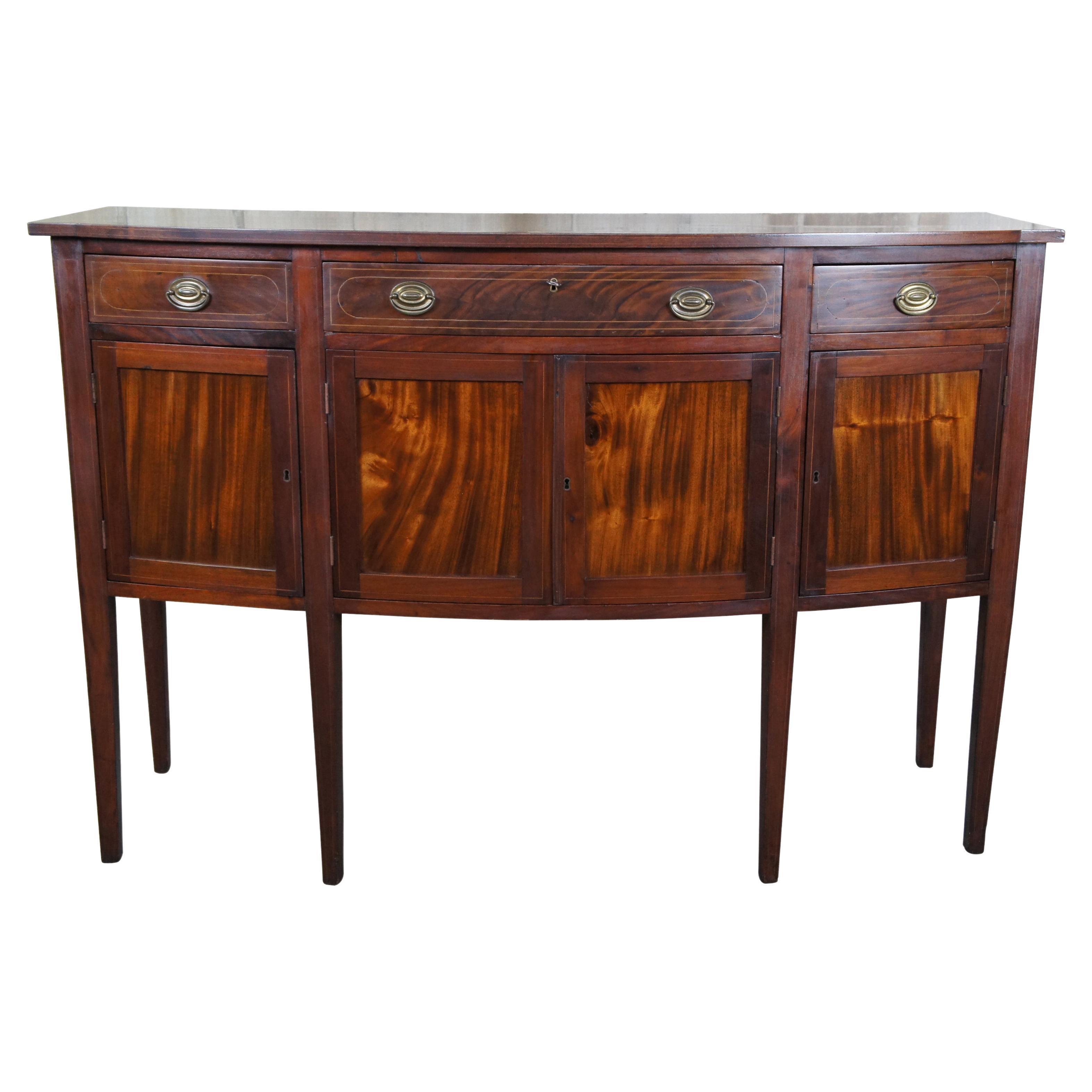 Antique 19th C. American Sheraton Bowfront Mahogany Buffet Sideboard Console
