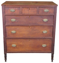 Antique 19th C. American Sheraton Flamed Birch Tallboy Chest Dresser Federal