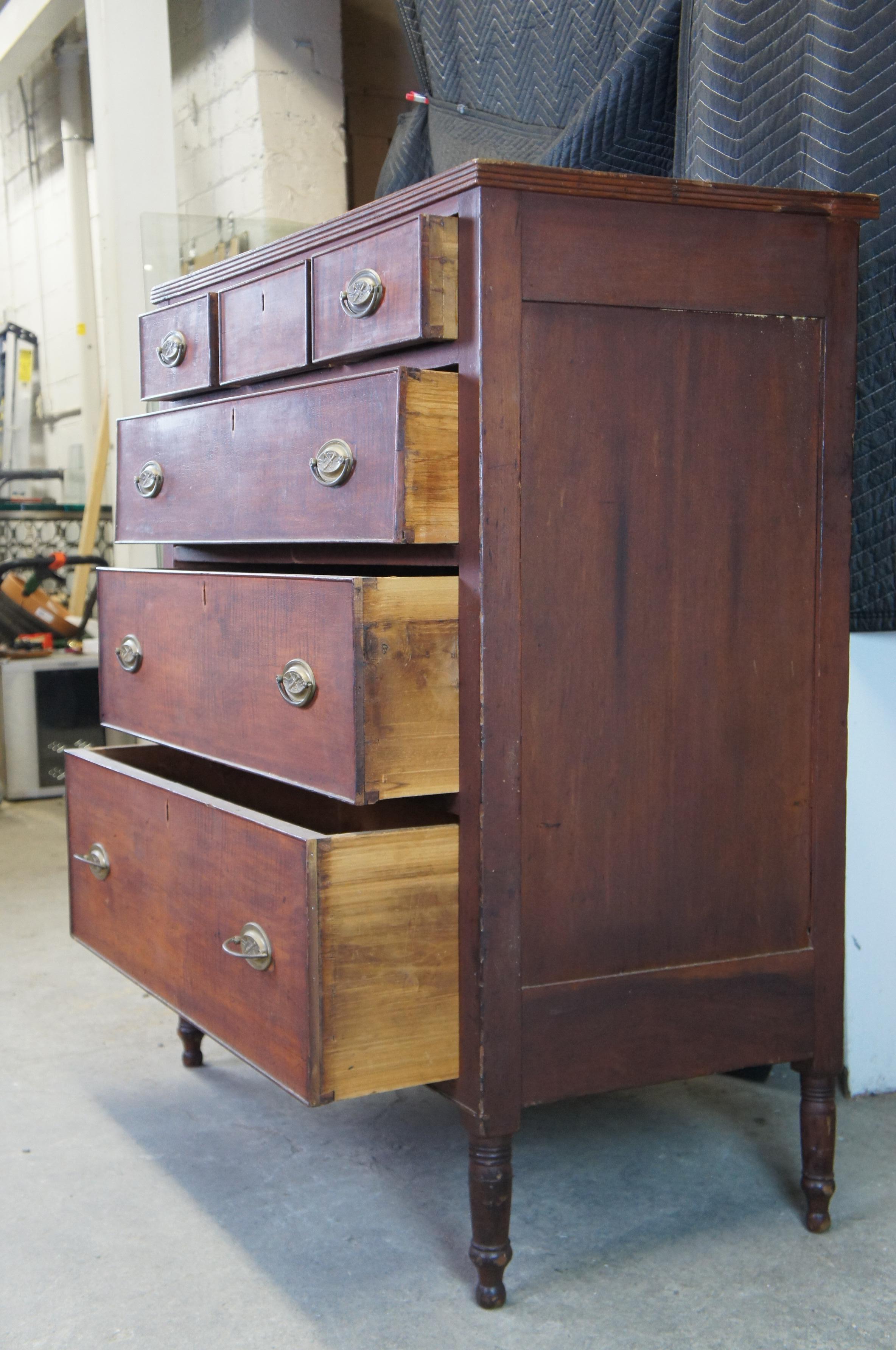 Antique 19th C. American Sheraton Flamed Birch Tallboy Chest Dresser Federal 2