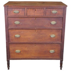 Antique 19th C. American Sheraton Flamed Birch Tallboy Chest Dresser Federal