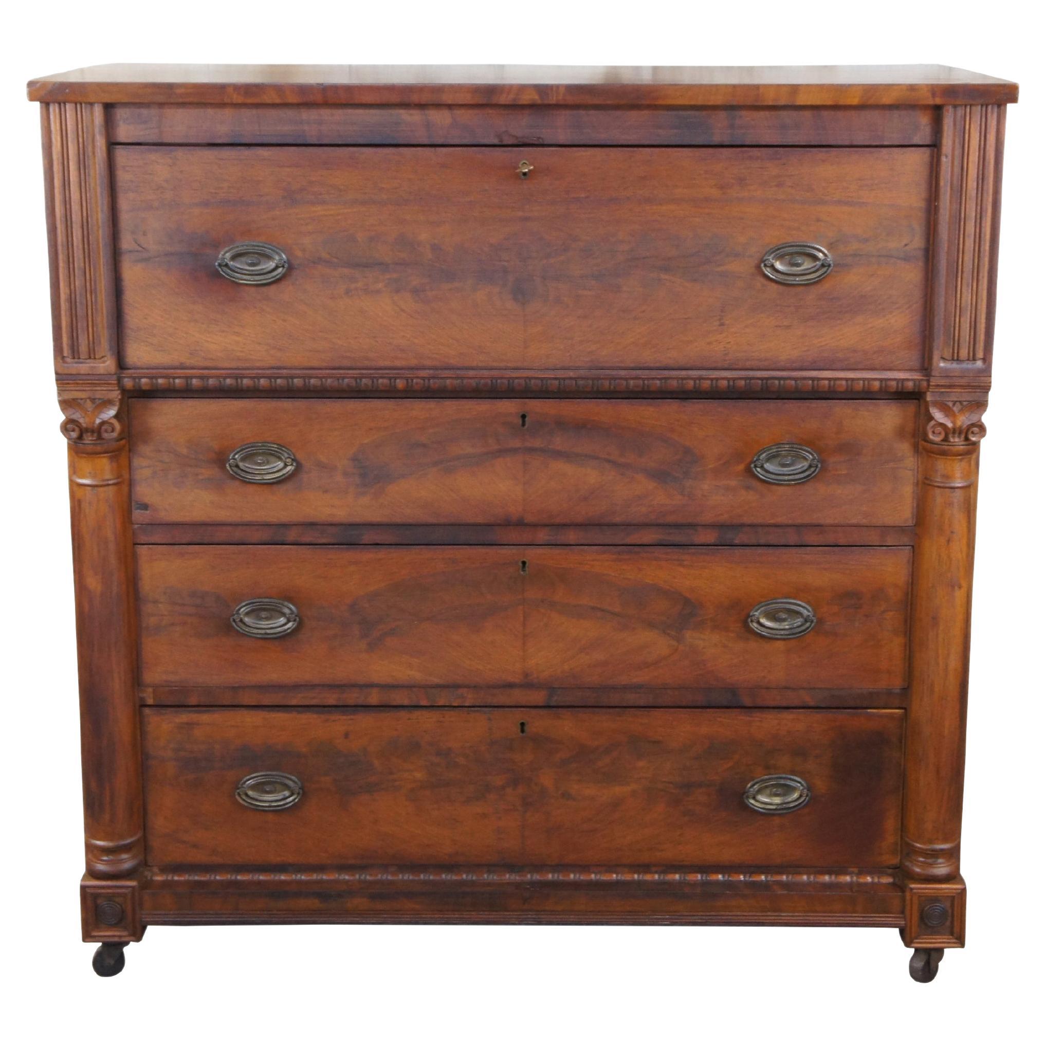 Antique 19th C. American Victorian Mahogany Tallboy Dresser Chest of Drawers