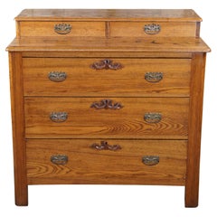 Antique 19th C. American Victorian Oak Stepback Dresser Chest Glovebox Drawers