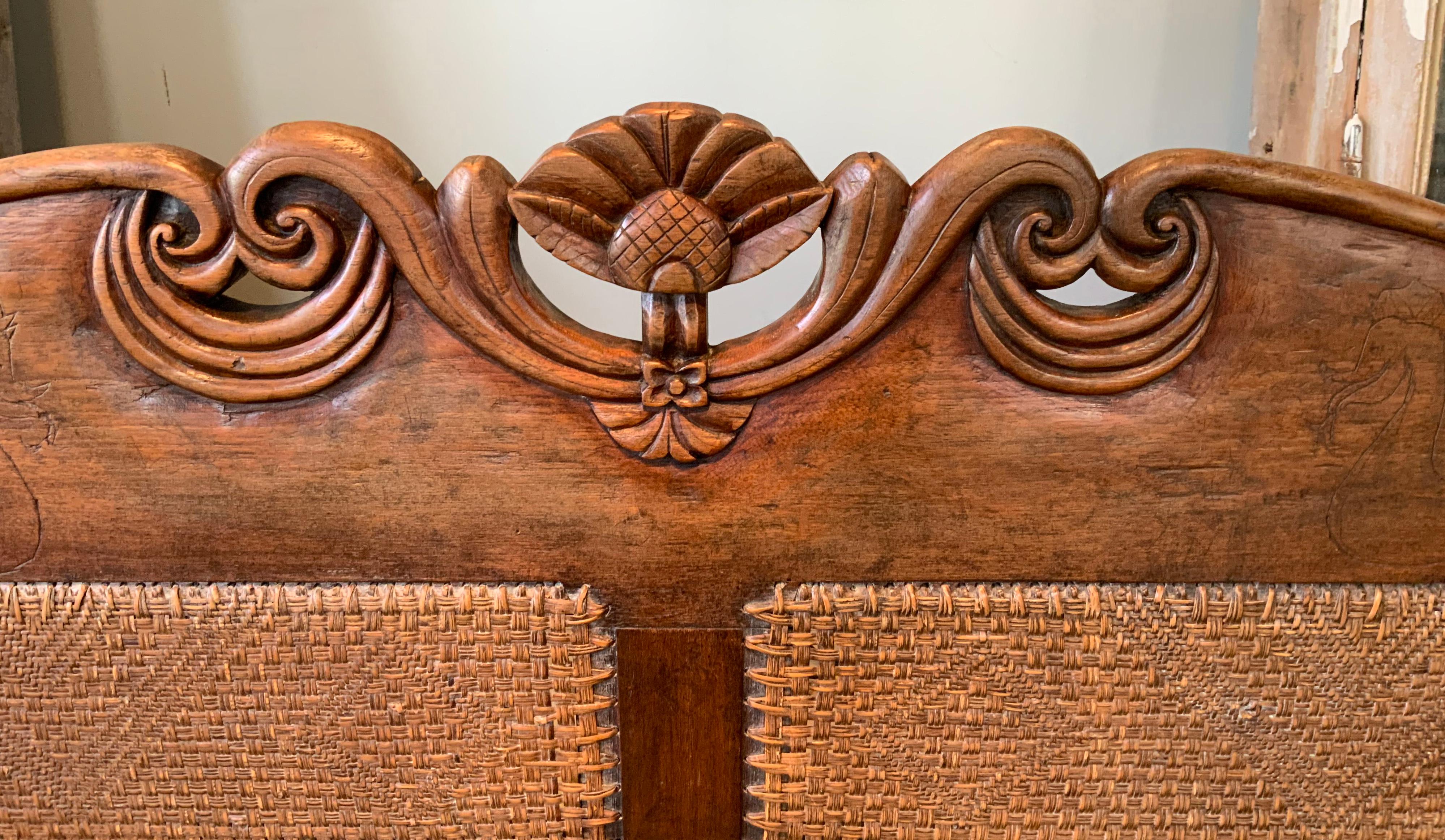 Antique 19th C. Anglo Caribbean Cane & Teak Settee In Good Condition In Hudson, NY