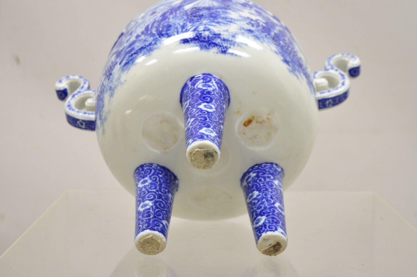 Antique 19th C Blue and White Chinese Porcelain Footed Incense Burner For Sale 5