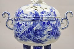 Antique 19th C Blue and White Chinese Porcelain Footed Incense Burner