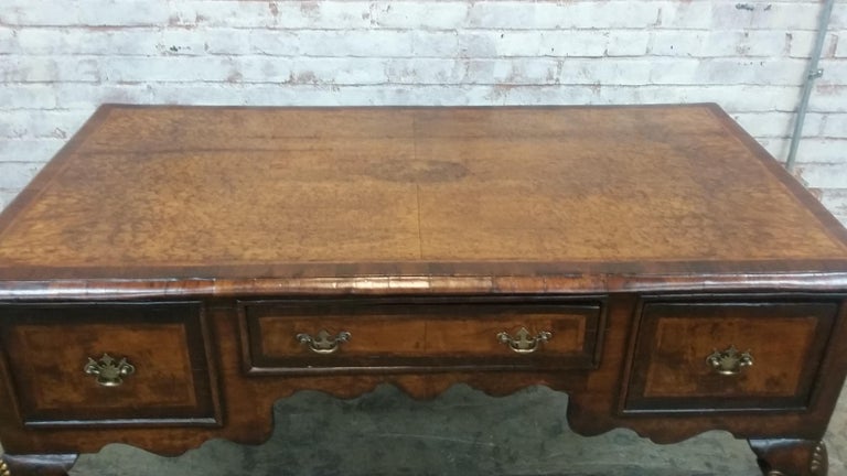 Antique Burl Walnut Refinished English Partner S Desk With Ball