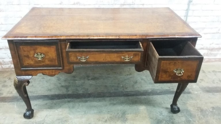 Antique Burl Walnut Refinished English Partner S Desk With Ball Antique Burl Walnut Refinished English