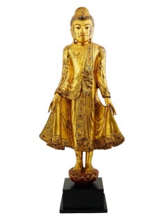 Ancienne statue de Bouddha de Birmanie Mandalay du 19ème siècle avec COA