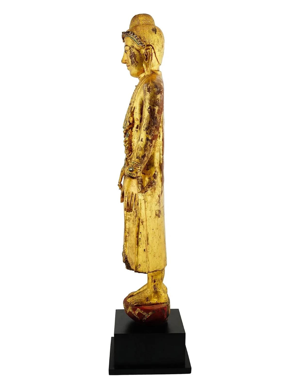 Laqué Ancienne statue de Bouddha de Birmanie Mandalay du 19ème siècle avec COA en vente