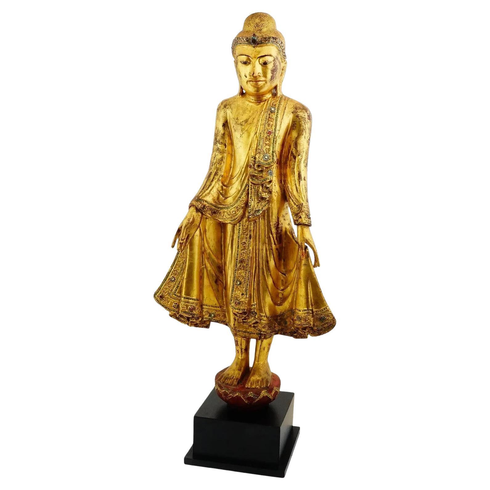 Ancienne statue de Bouddha de Birmanie Mandalay du 19ème siècle avec COA