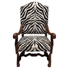 Antiquity 19th C Carved Walnut Os De Mouton Throne Chair W Zebra Velvet