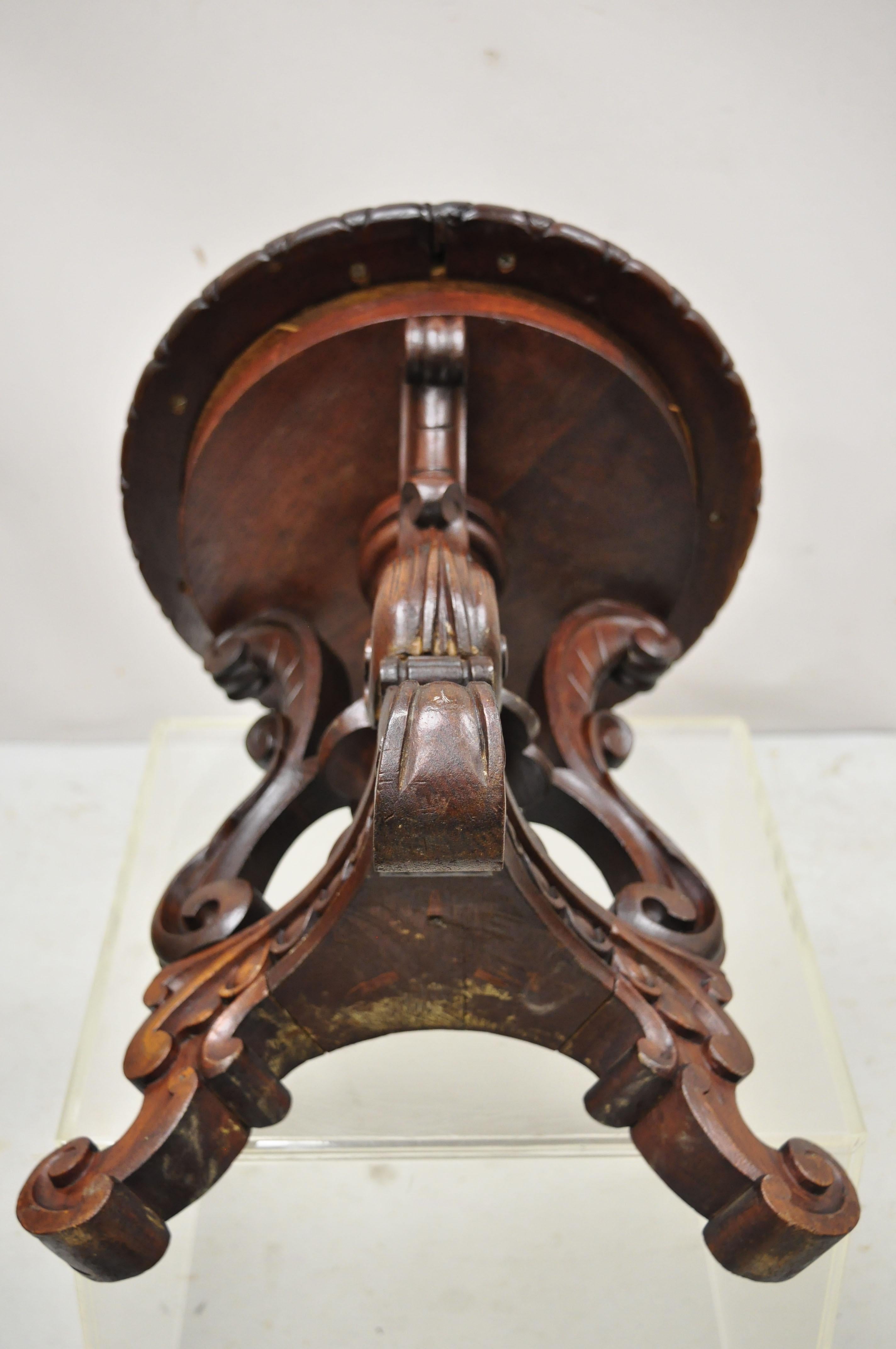 Antique 19th C. Carved Walnut Victorian Adjustable Height Pedestal Base Stool For Sale 5