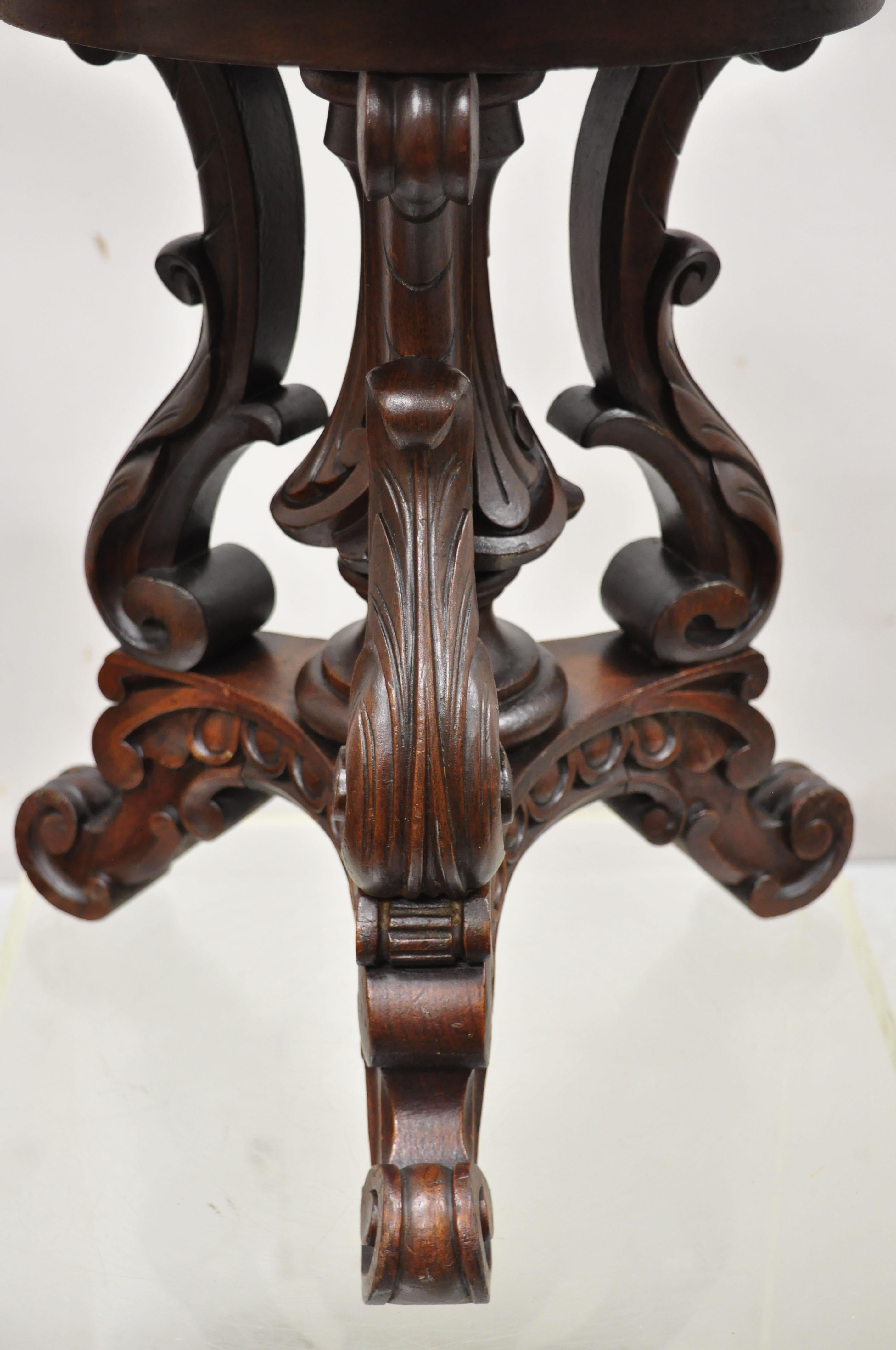 Antique 19th C. Carved Walnut Victorian Adjustable Height Pedestal Base Stool In Good Condition For Sale In Philadelphia, PA