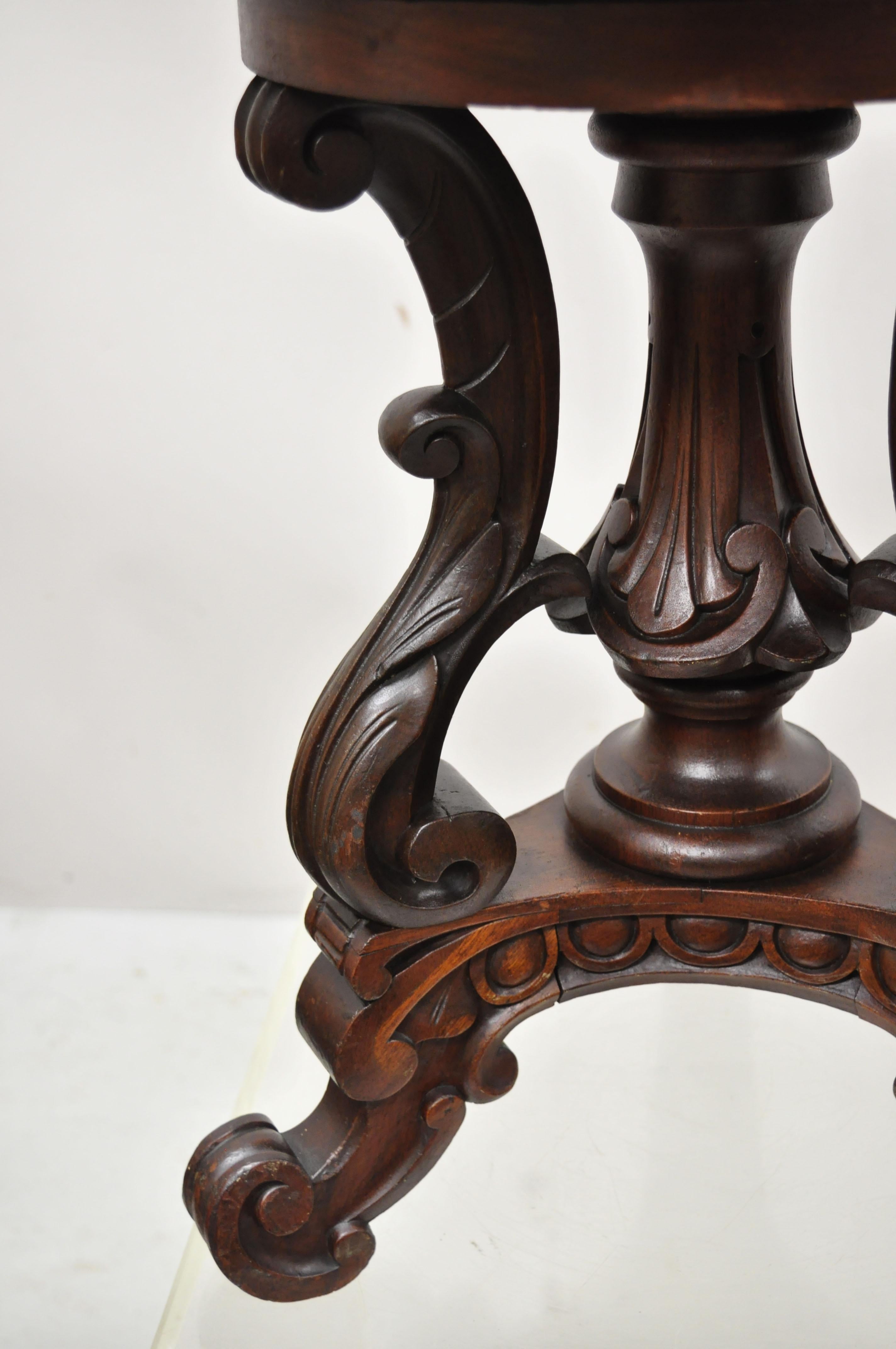 19th Century Antique 19th C. Carved Walnut Victorian Adjustable Height Pedestal Base Stool For Sale