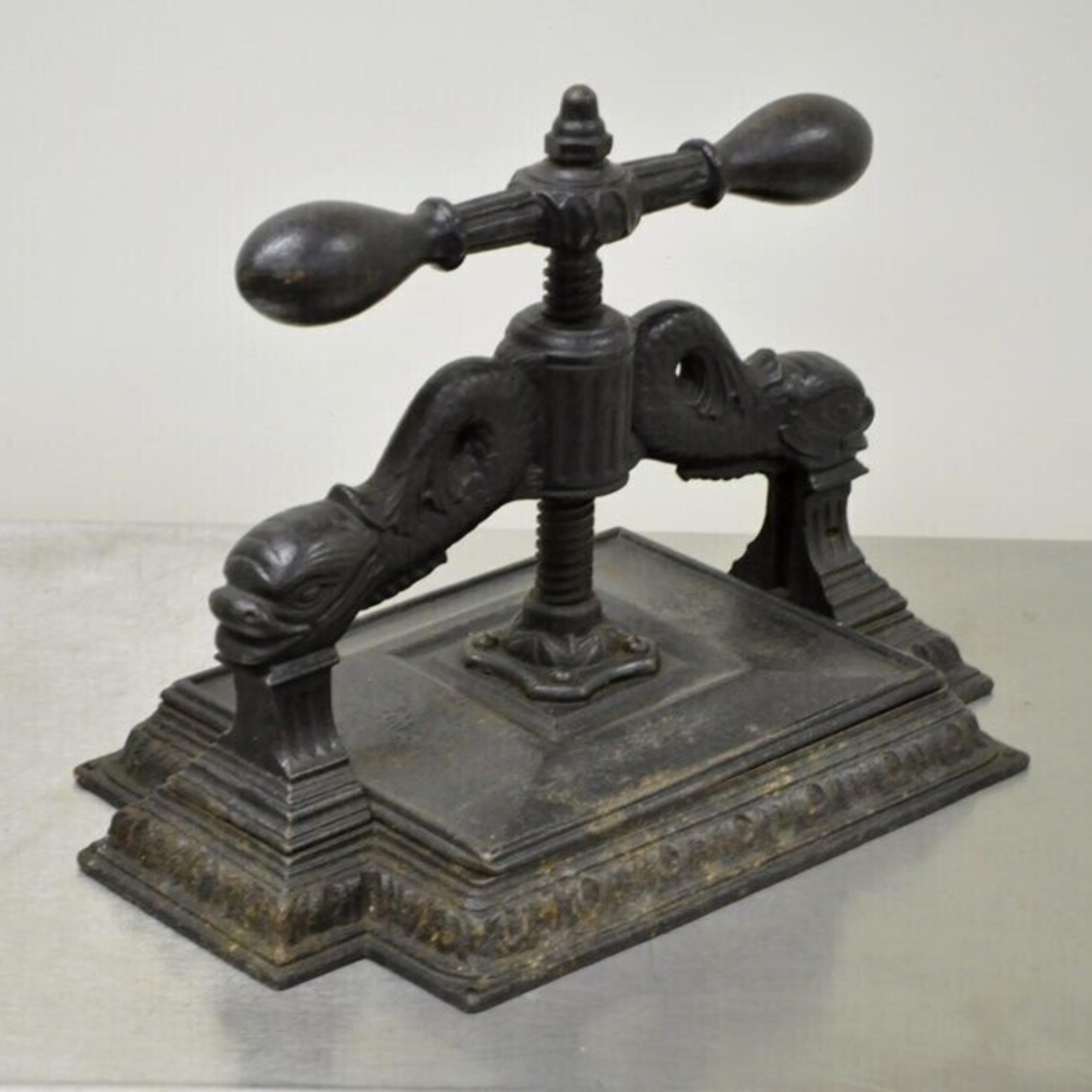 Antique 19th C. Cast Iron Classical Figural Dolphin Victorian Book Press For Sale 8