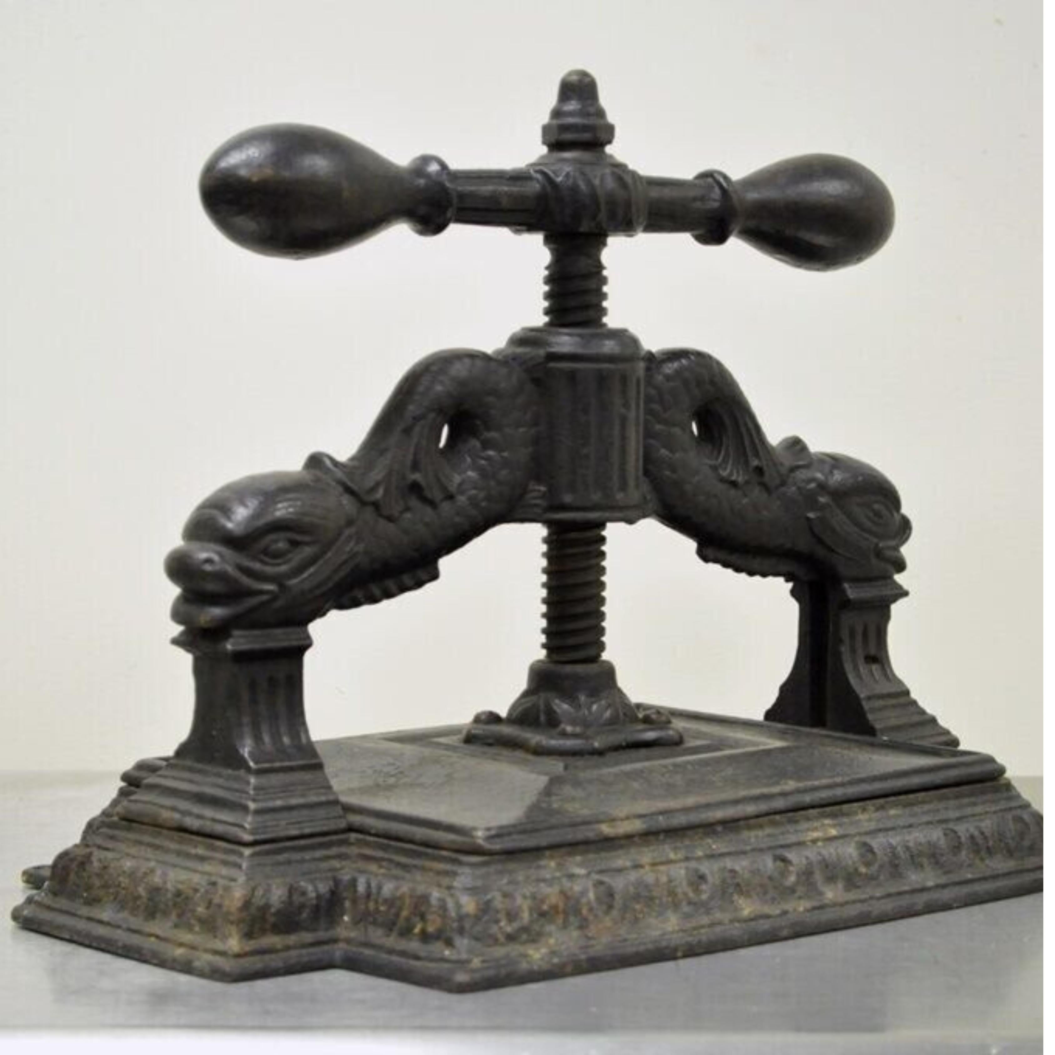 Antique 19th C. Cast Iron Classical Figural Dolphin Victorian Book Press For Sale 3