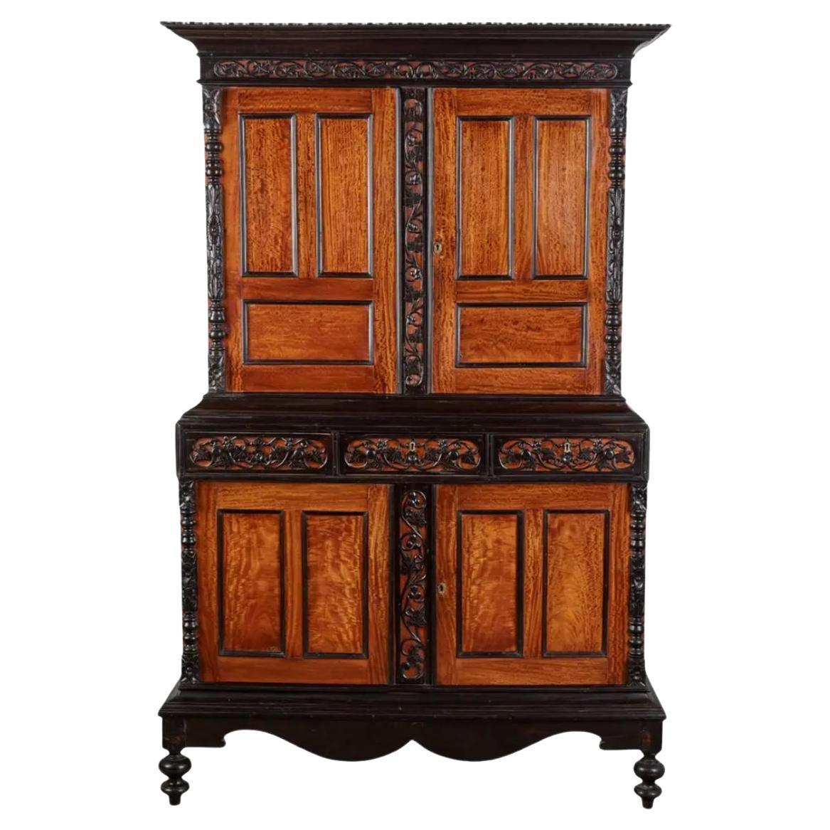 Antique 19th C Ceylonese British Colonial Satin Wood and Ebony Cabinet