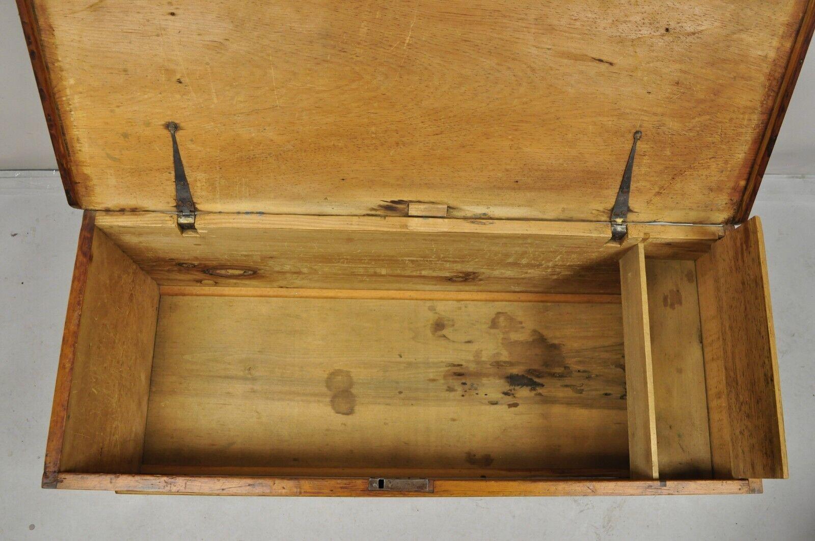 Antique 19th C Chestnut Dovetailed Primitive Wooden Storage Blanket Chest Trunk For Sale 3