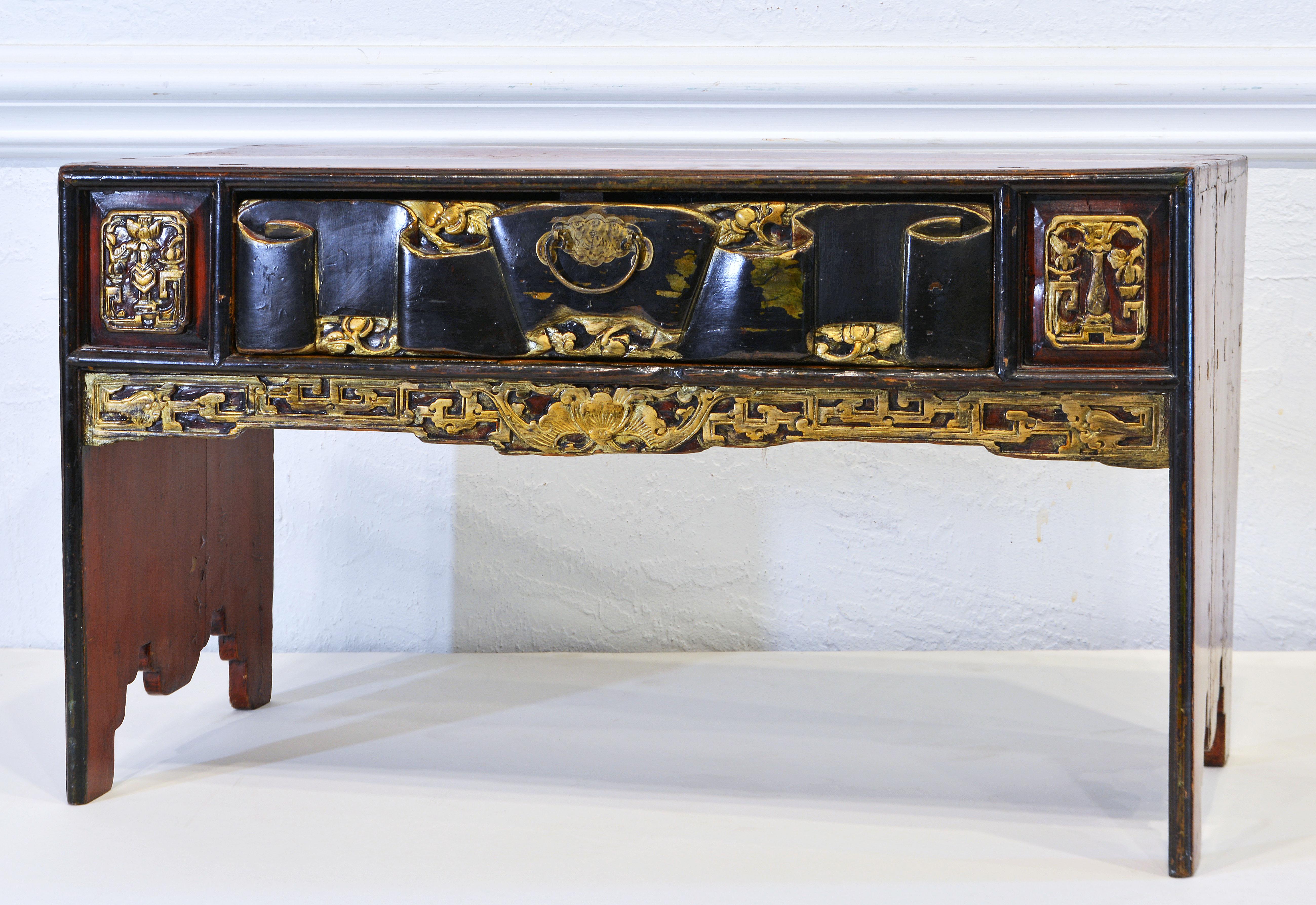 19th Century Antique 19th C. Chinese Carved Lacquer and Gilt Altar and Dislay Table
