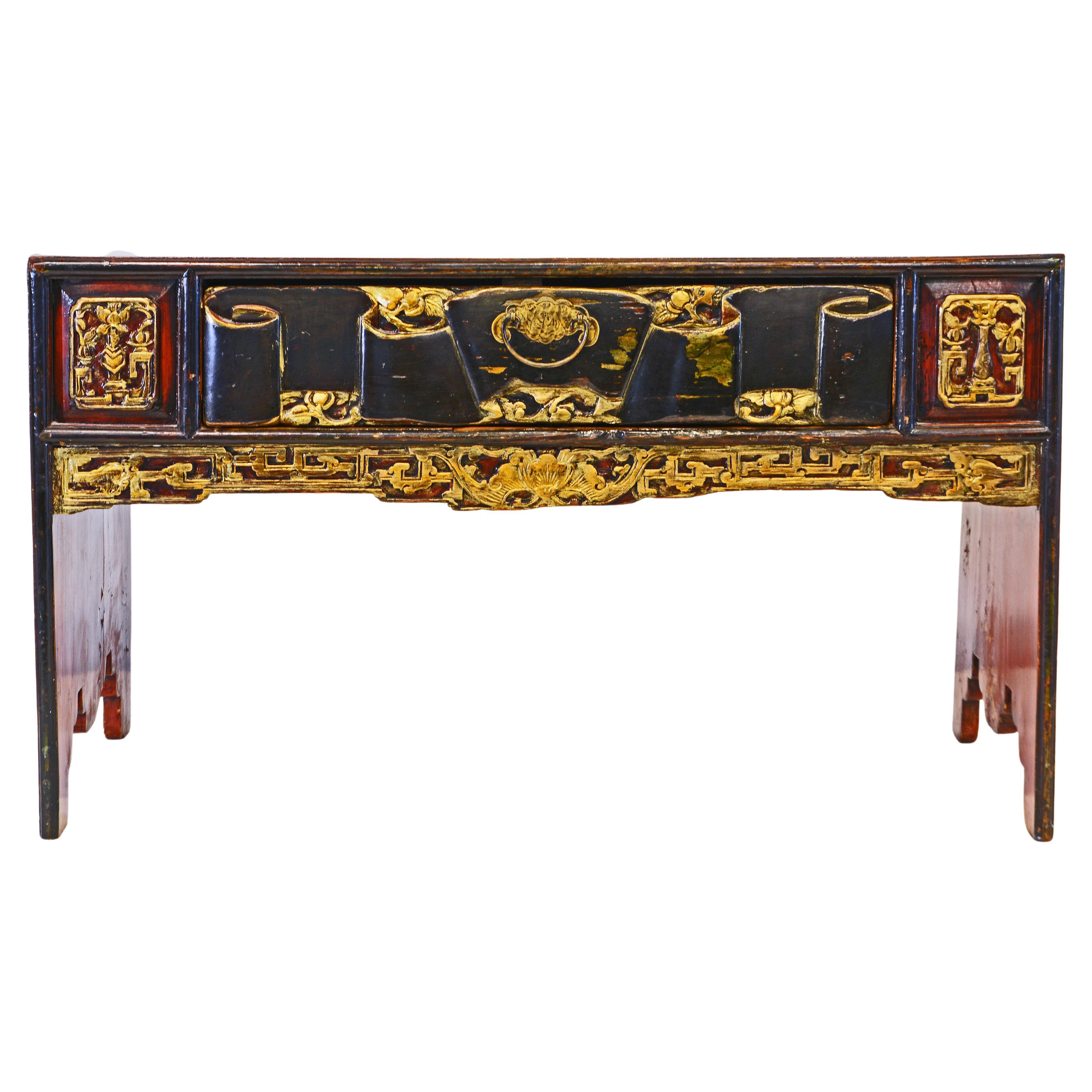 Antique 19th C. Chinese Carved Lacquer and Gilt Altar and Dislay Table