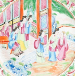 Antique 19th c Chinese Porcelain Cantonese Figural Plate Figures Qing Daoguang