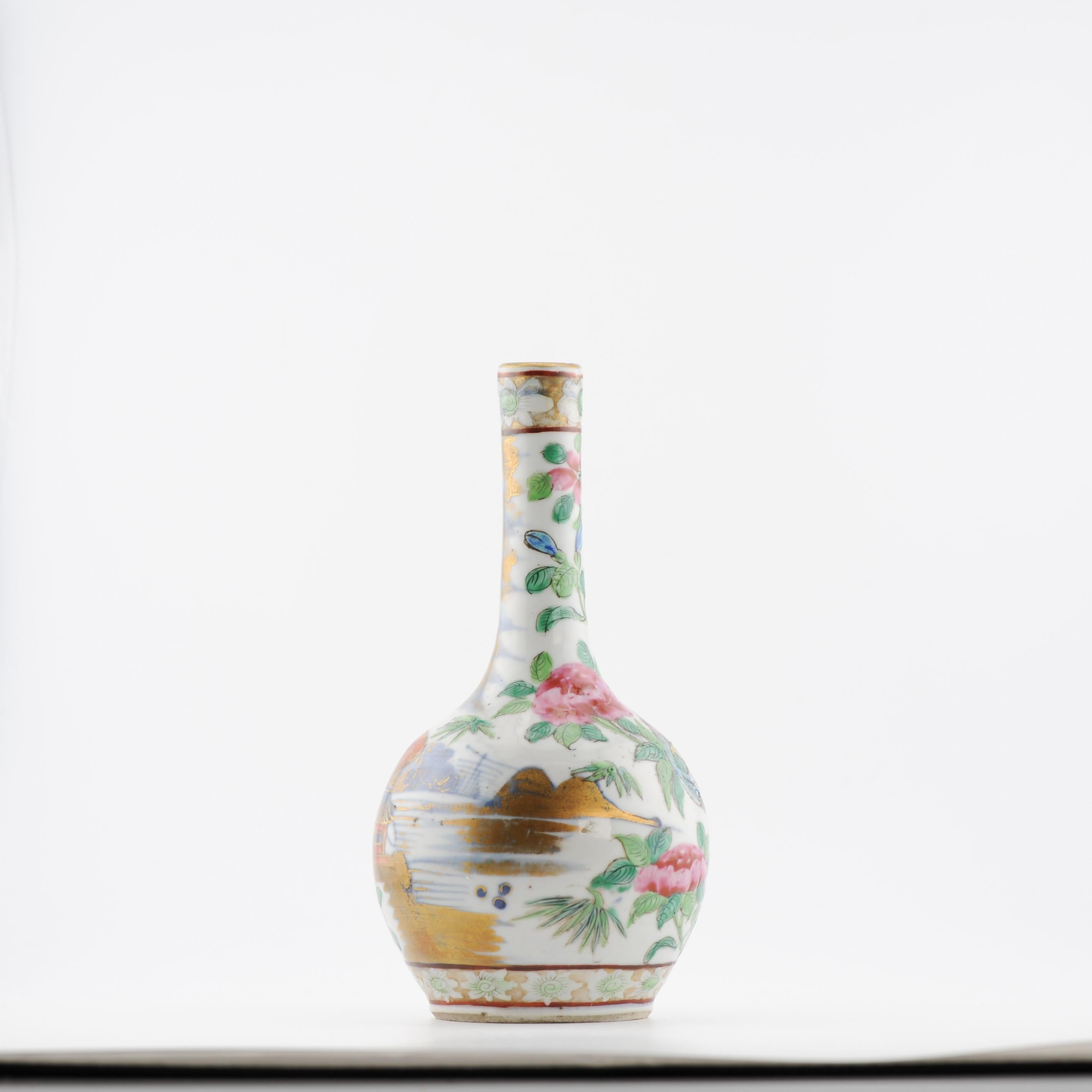 Nice and Beautifully painted Cantonese vase with lots of highly detailed flowers and animals.
Early Canton ware Daoguang period.
There is some text at the base, probably inventory numbers from the former owner.


Condition
small chip to base rim