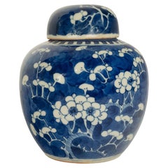 Ancienne jarre de jarre à gingembre bleu et blanc en porcelaine de Qing du 19e siècle, Kangxi 1850