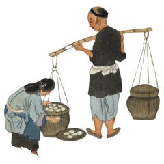 Antique 19th c Chinese Water Color painting of a Egg Seller 19th c Qing Dynasty