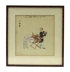 Antique 19th c Chinese Water Color painting of a Gambling Game. 19th century