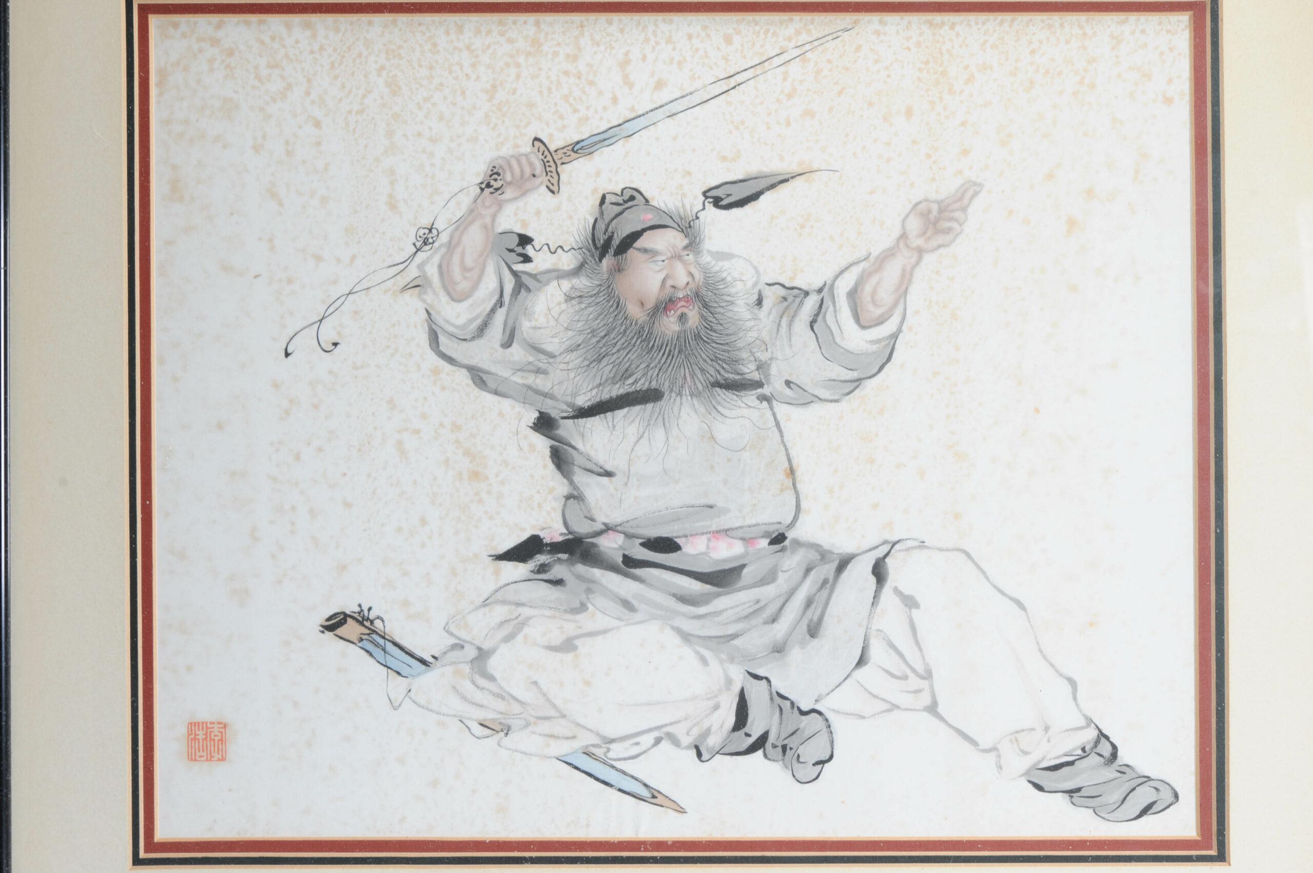 A.I.C. peinture à l'eau d'un homme, ancienne, 19e siècle, Dynasty Qing Bon état - En vente à Amsterdam, Noord Holland