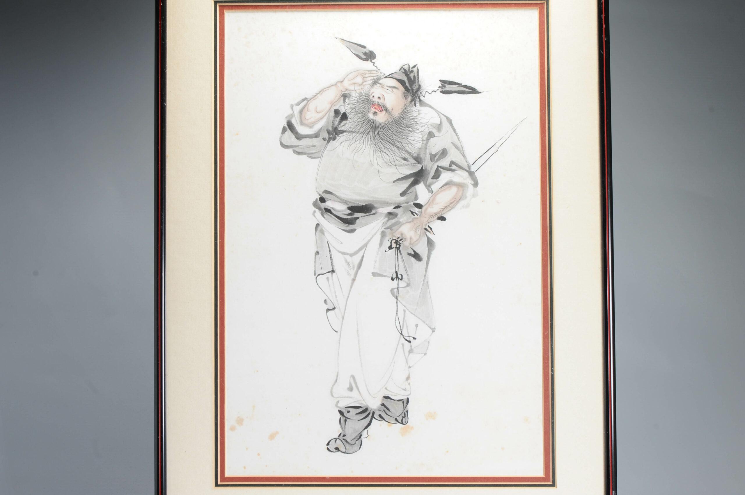 A.I.C. peinture à l'eau d'un homme, ancienne, 19e siècle, Dynasty Qing Bon état - En vente à Amsterdam, Noord Holland