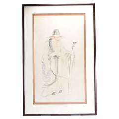 Antique 19th c Chinese Water Color painting of a man c Qing Dynasty