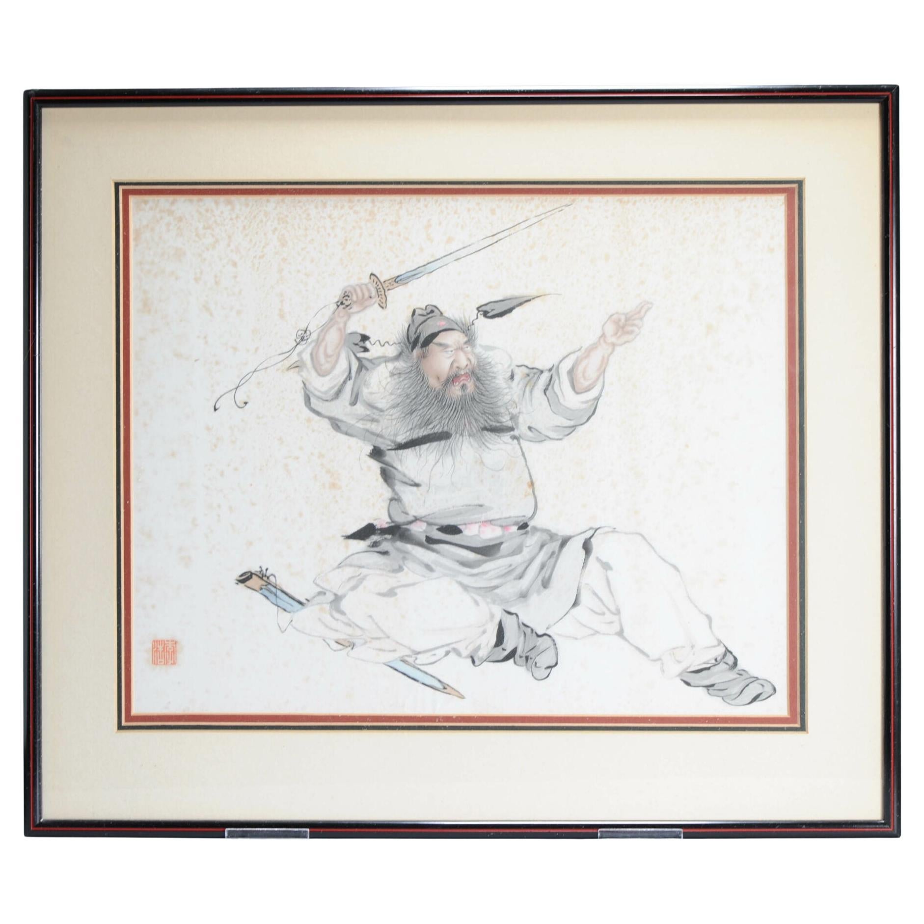 A.I.C. peinture à l'eau d'un homme, ancienne, 19e siècle, Dynasty Qing