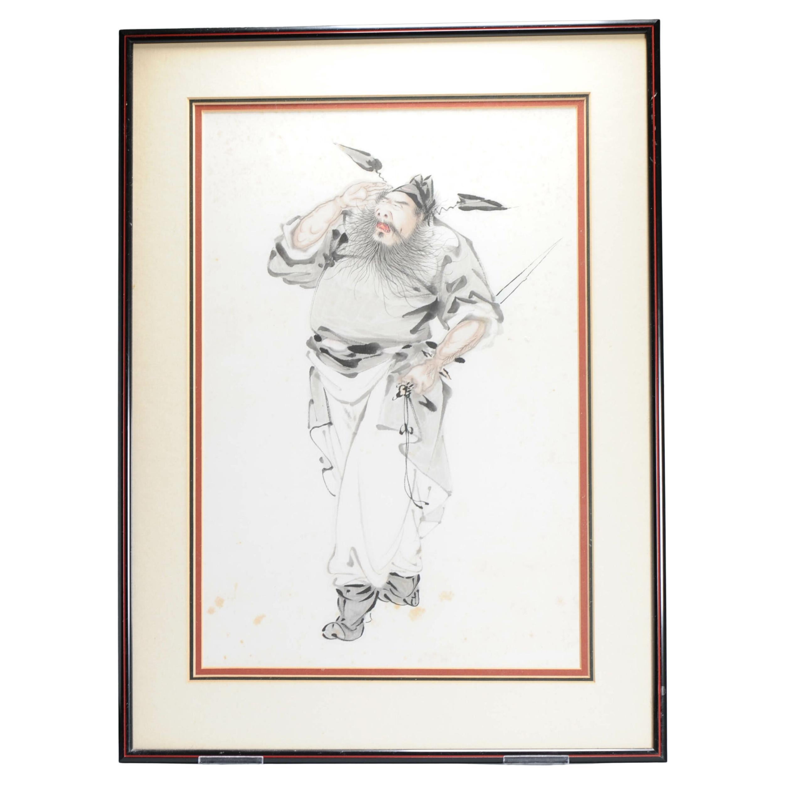 A.I.C. peinture à l'eau d'un homme, ancienne, 19e siècle, Dynasty Qing